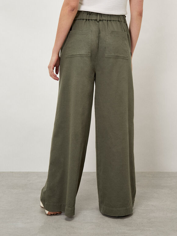 Paper Bag Waist Wide Leg Trousers, Khaki, large