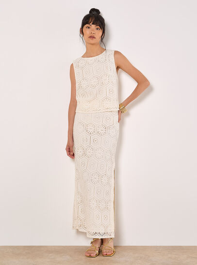 Crochet Lace Side Split Maxi Skirt