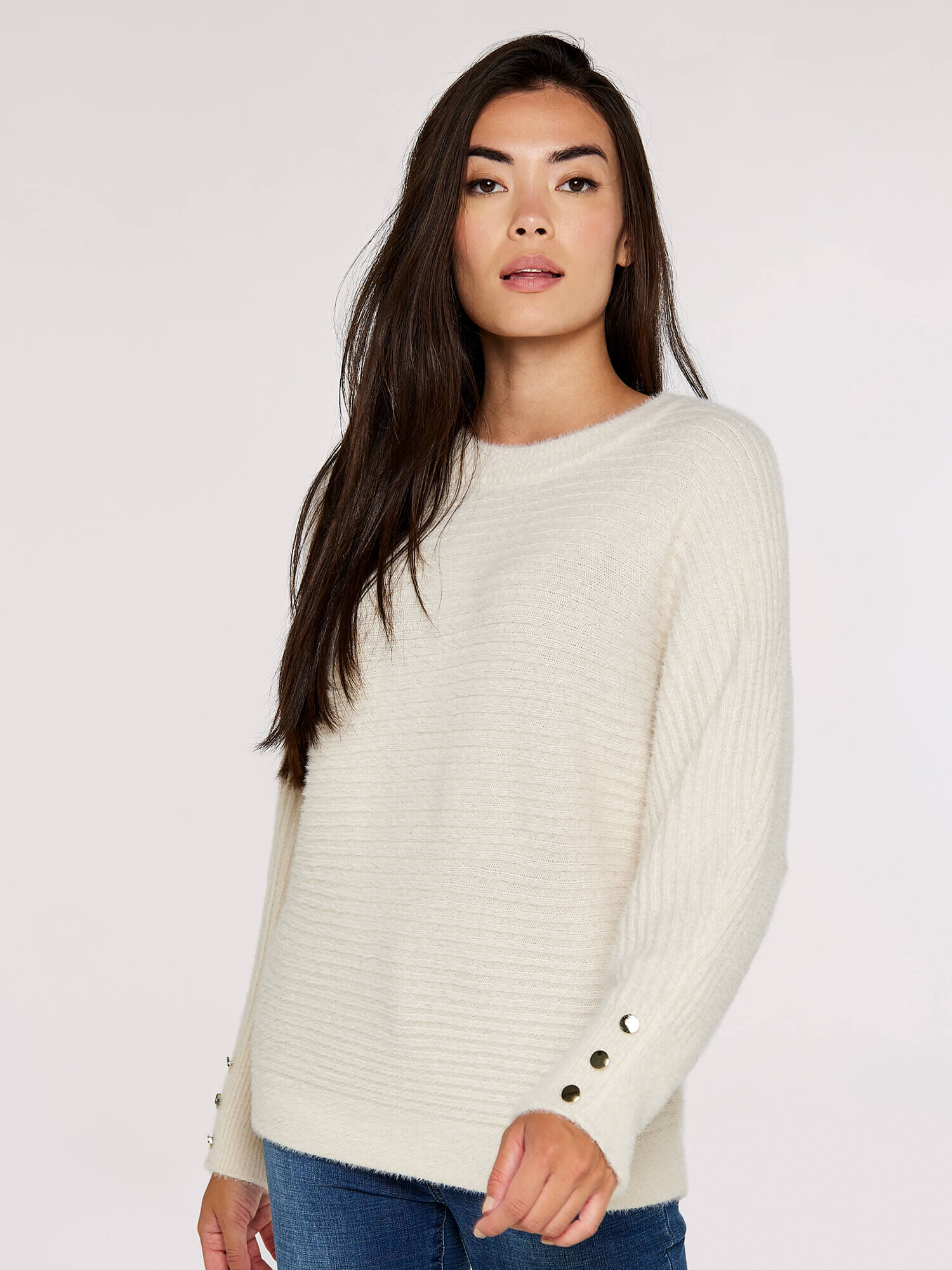 Fluffy Ribbed Jumper Apricot Clothing