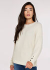 Fluffy Button Cuffed Jumper, White, large