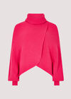 Pull portefeuille côtelé à col bénitier, Fuchsia, grand