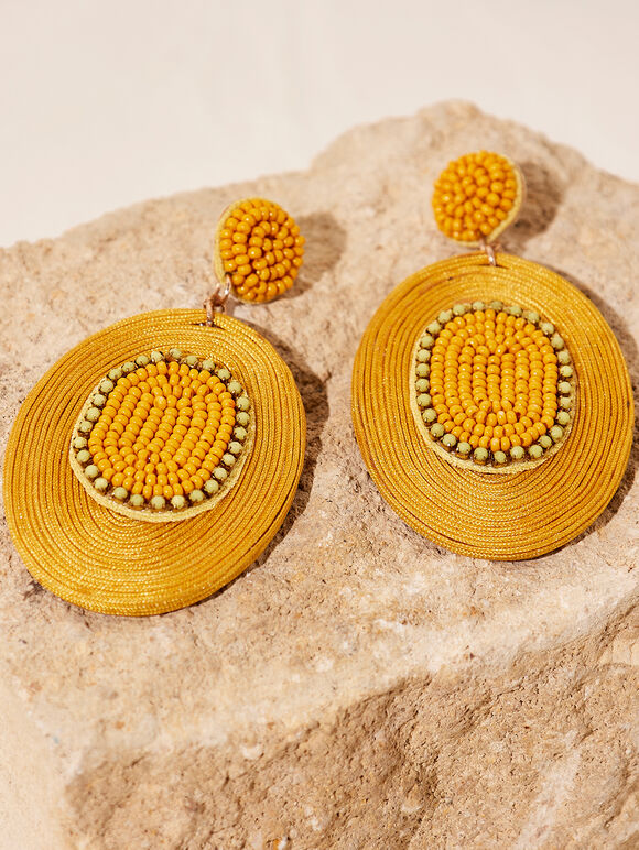 Boucles d'oreilles ovales en perles de mangue, jaune, grande