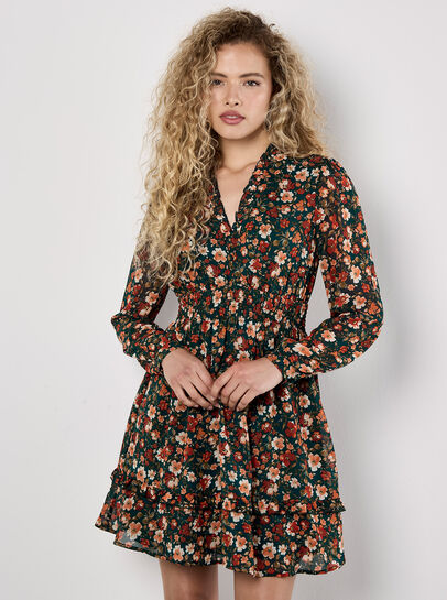 Floral Ruffle Chiffon Mini Dress