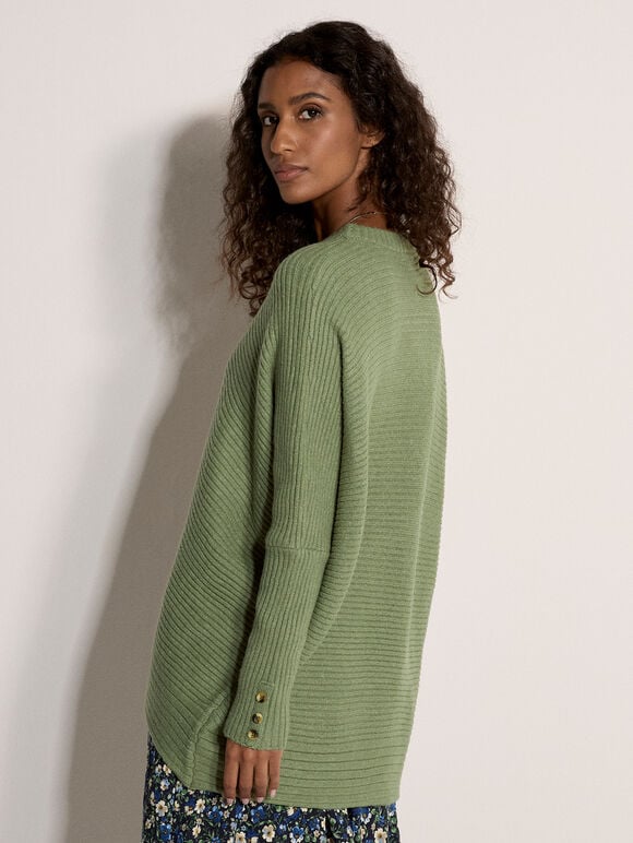 Chevron Knit Batwing Jumper, Green, large