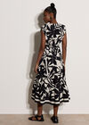 Floral Silhouette Tiered Midi Dress, Black, large