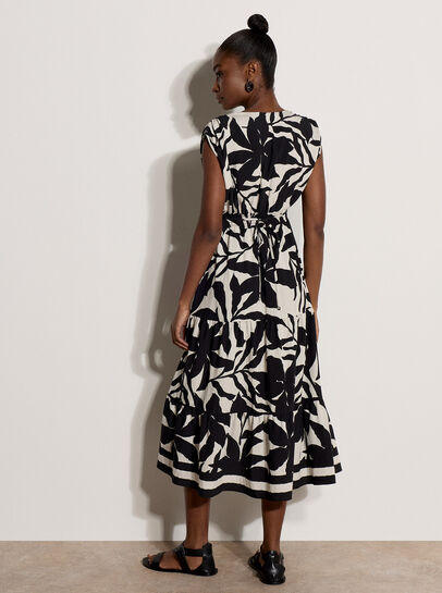 Floral Silhouette Tiered Midi Dress