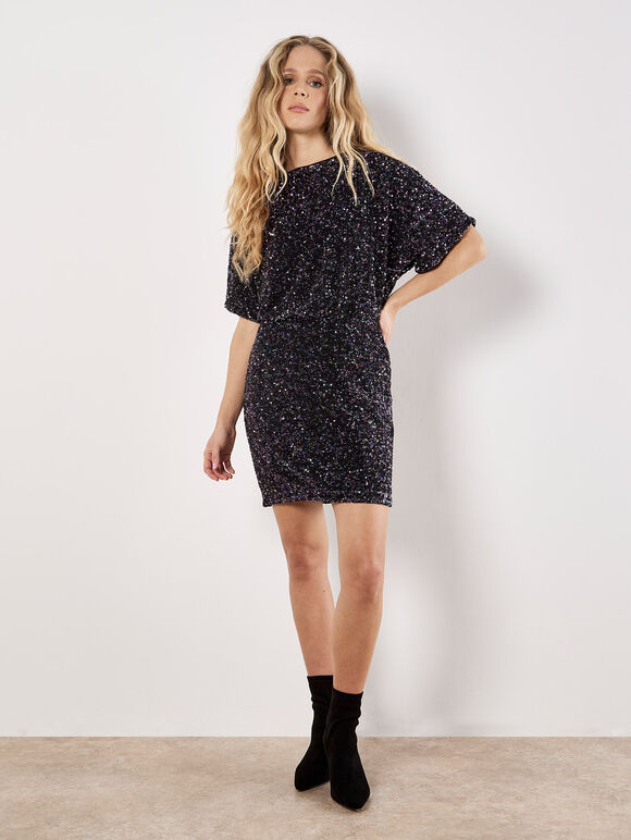 V-Back Sequin Mini Dress, Assorted, large