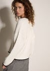 Cable Knit Tipped Cricket Jumper, White, large