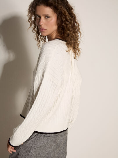 Cable Knit Tipped Cricket Jumper