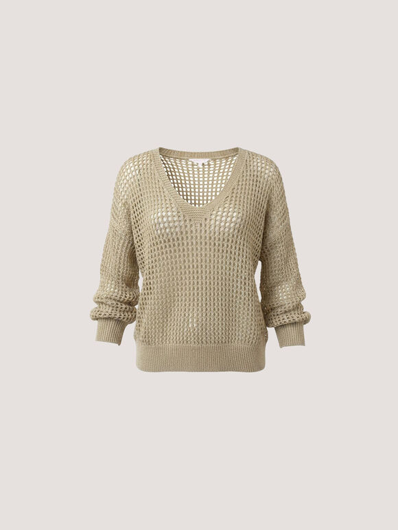 Gold Shimmer Open Knit Jumper, Gold, large
