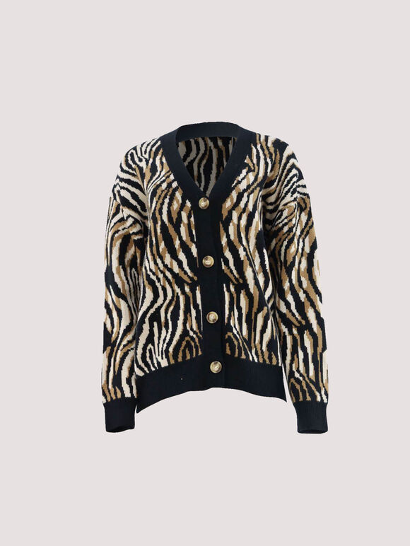 Zebra Mirage Oversize Cardigan, Stone, large
