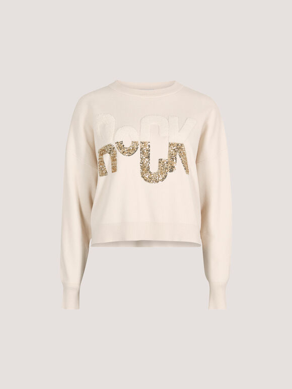 Rock Cropped Jumper, Cream, large