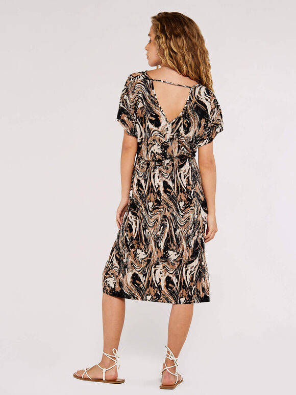 Marble Print Midi Dress, Black, large