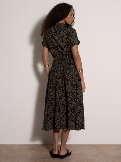 Animal Spot Print Shirt Midi Dress