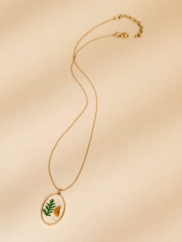 Goldfarbene Halskette mit gepresstem Gänseblümchen-Anhänger, sortiert, groß