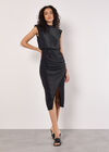 Sparkle Ruched Bodycon Midi Dress, Black, large