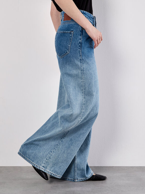 Dip Dye Wide Leg Jeans, Blue, large