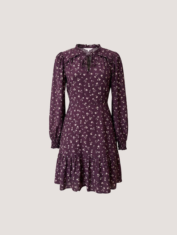 Ditsy Floral Mini Skater Dress, Burgundy, large