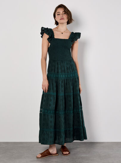 Broderie Anglaise Tiered Smocked Maxi Dress