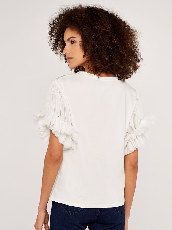Tulle Sleeve Top, White, large