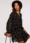 Foil Star  Smock Dress, Black, large
