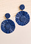 Raffia Circle Earrings, Blue, large