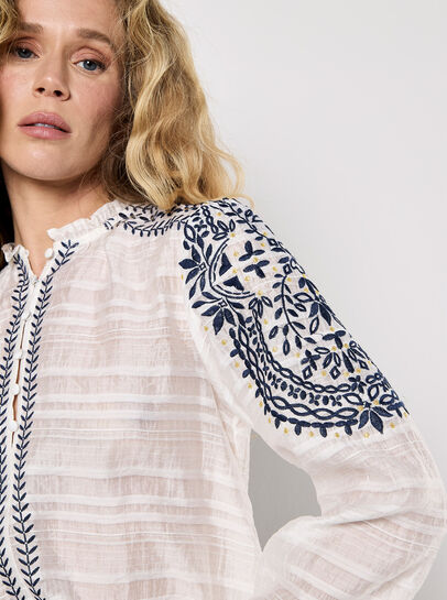 Ruffle Neck Embroidered Blouse