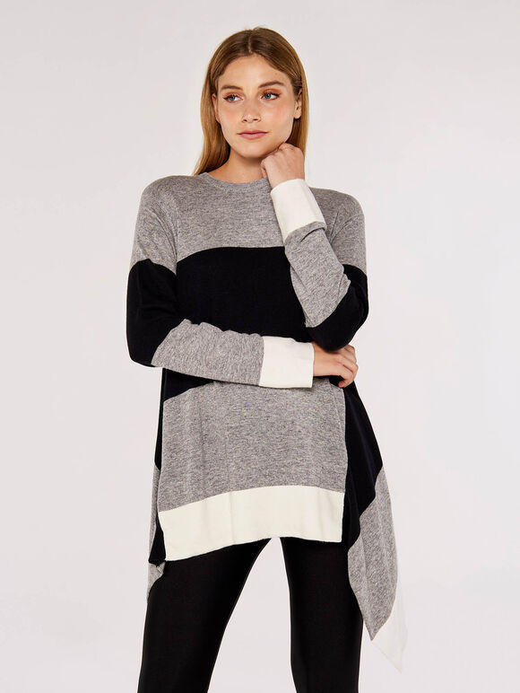 Statement Colourblock Waterfall Jumper, Grey, large