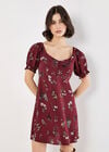 Botanical Floral Smocked Mini Dress, Burgundy, large