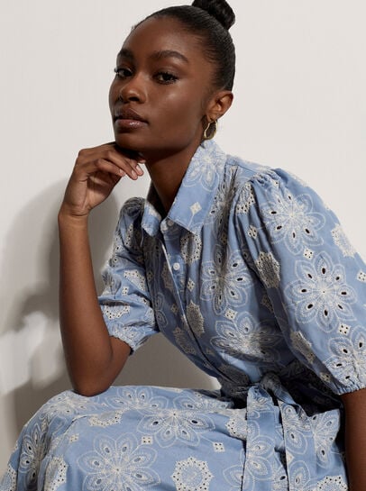 Broderie Anglaise Shirt Midi Dress