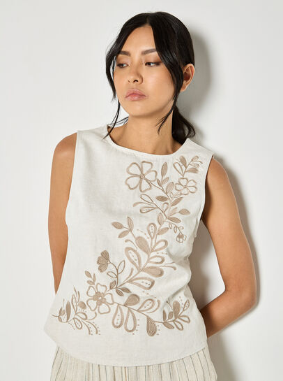 Floral Embroidered Denim Top