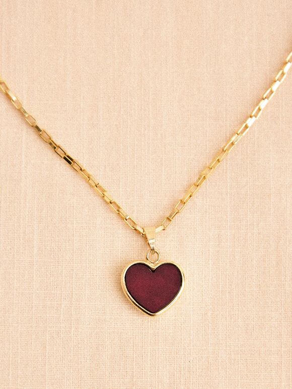 24K Gold Plated Red Heart Necklace, Gold, large