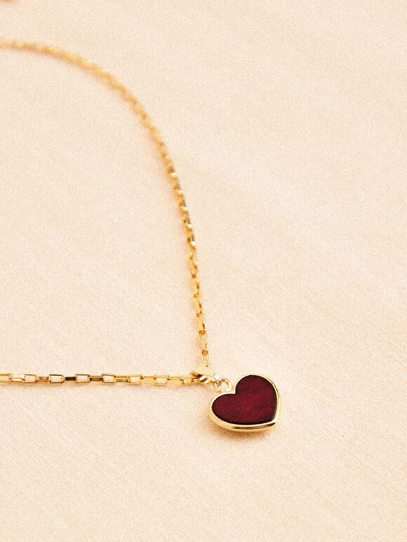 24K Gold Plated Red Heart Necklace, Gold, large