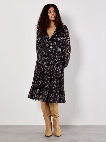Polka Dot Chiffon Wrap Midi Dress
