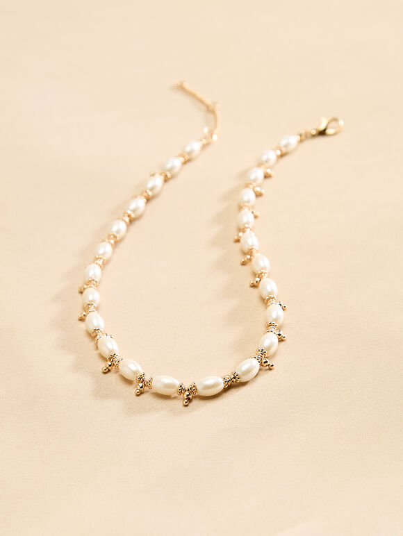 Acrylic Pearl Bead Necklace, White, large