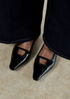 Patent Leather Pointed Toe Sandals, Black, large
