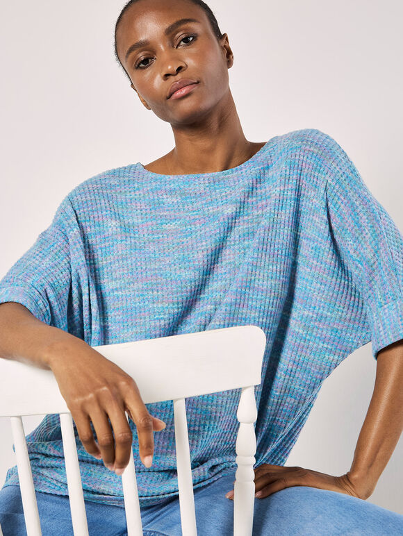 Multi-Coloured Waffle Knit Longline Top, Blue, large