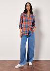 Grandad Collar Check Shirt, Blue, large