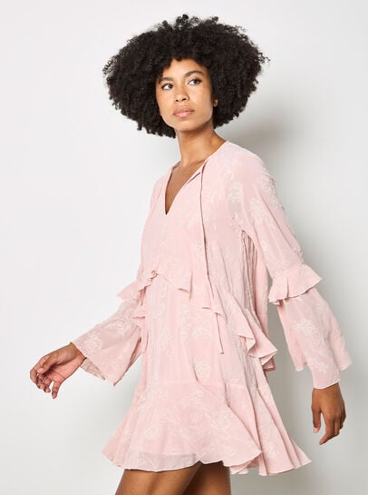 Chiffon Floral Embroidered Mini Dress