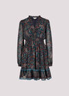 Paisley Ruffle Mini Dress, Navy, large