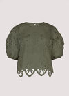 Lace Puff SleeveTop, Khaki, large