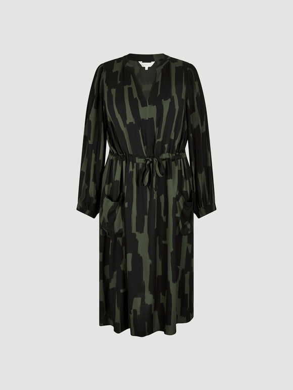 Curve Abstract Lines Midi Dress, Khaki, large