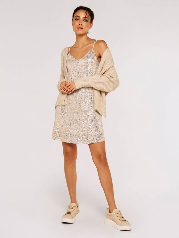 Sequin Cami Mini Dress, Stone, large