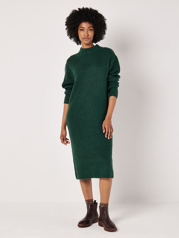 Waffle Knit Midi Dress, Green, large
