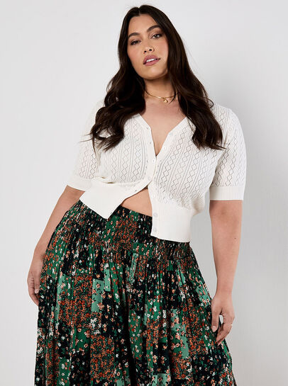 Floral Patchwork Crinkle Wide-Leg Trousers