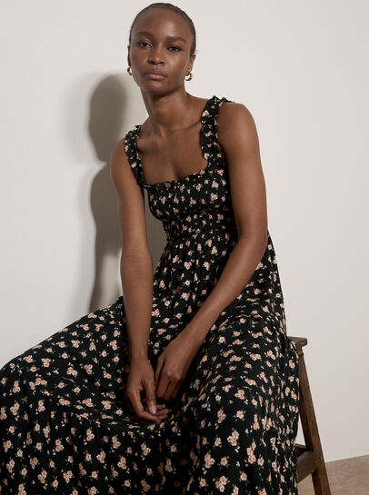 Ditsy Floral Smocked Midi Dress