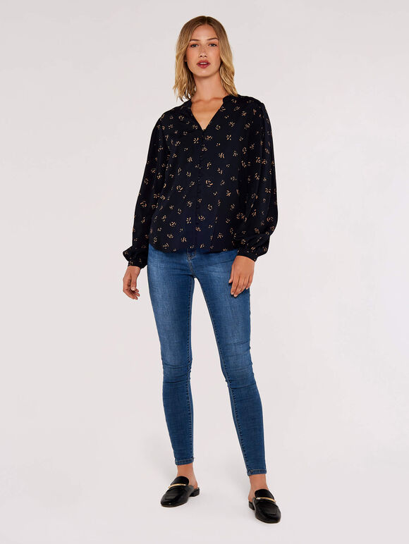 Scribble Print  Blouse, Navy, large