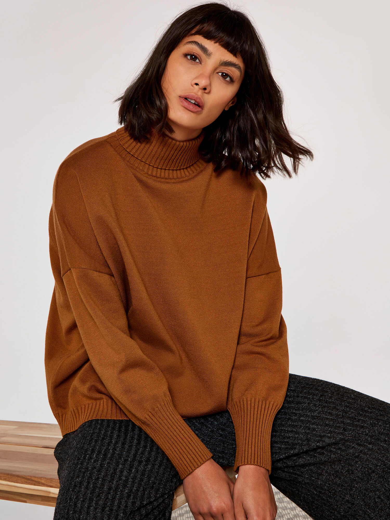 Rust polo neck jumper on sale