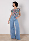 Ditsy Floral Tulip Sleeve Top, Navy, large