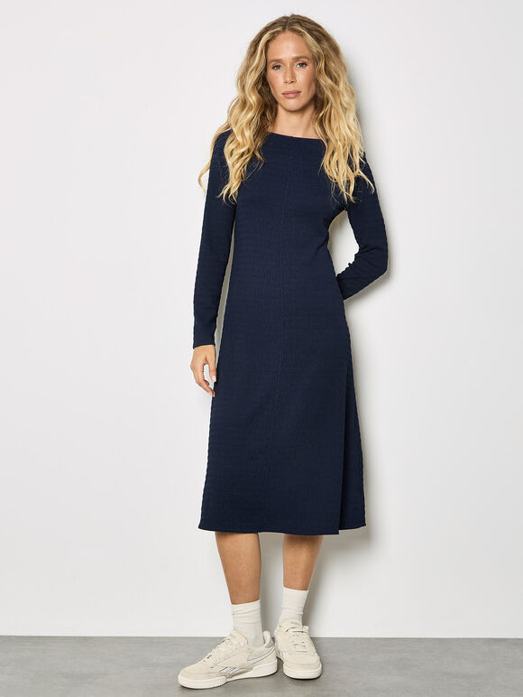 Textured Jersey Midi Dress, Navy, large